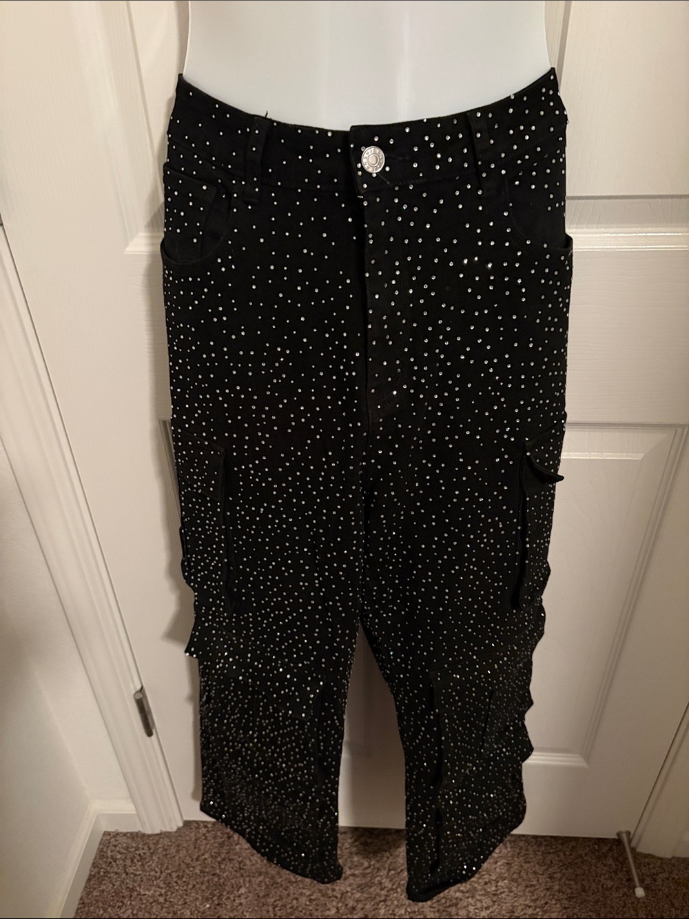 Source Unknown Black Cargo Pants with Silver bling Sparkle